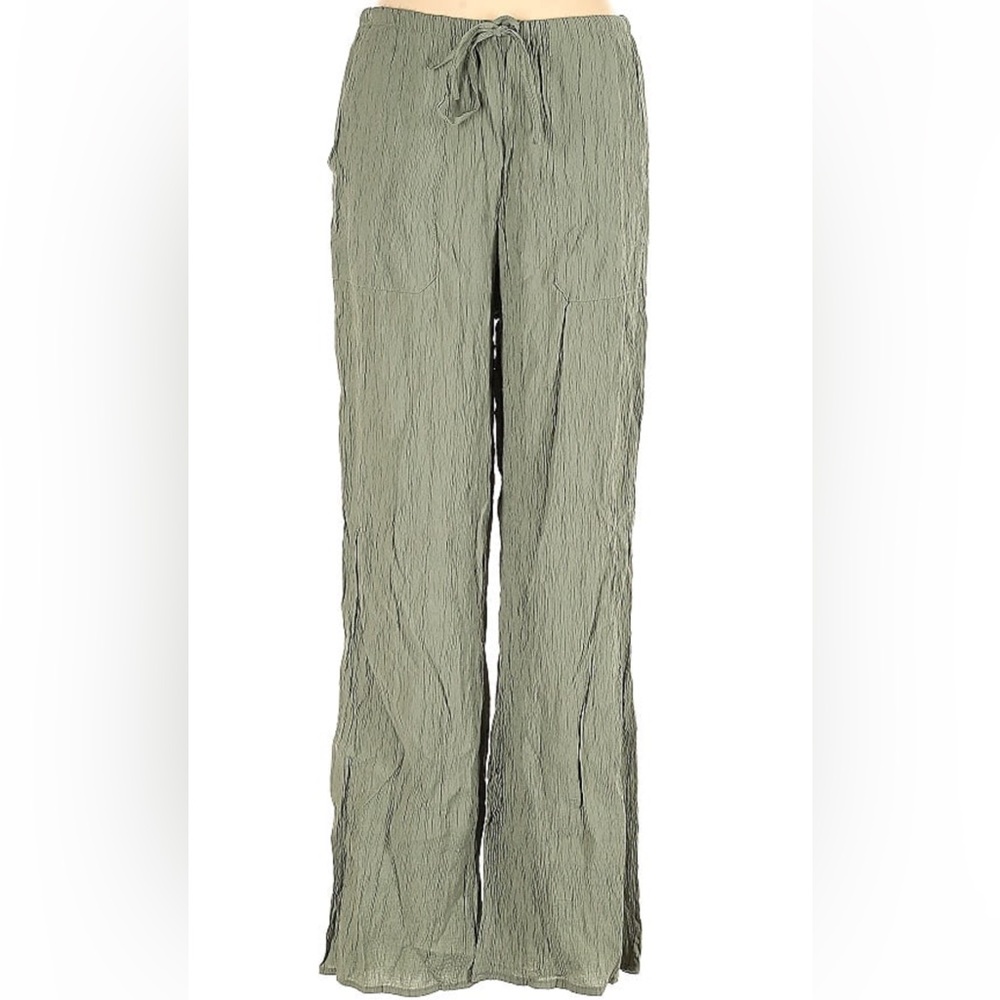 Zara Olive Green Textured Lightweight Crinkle Material Wrinkle Free Pants XS